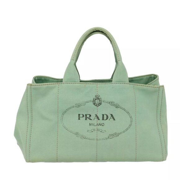 PRADA Canapa GM Hand Bag Canvas Gold Green Auth - Picture 2 of 16